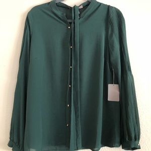 SHEER FOREST GREEN BUTTON UP BLOUSE FOREVER 21